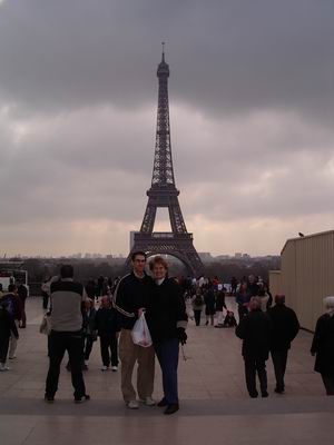 Mom and Kyle in front of Eiffel Tower